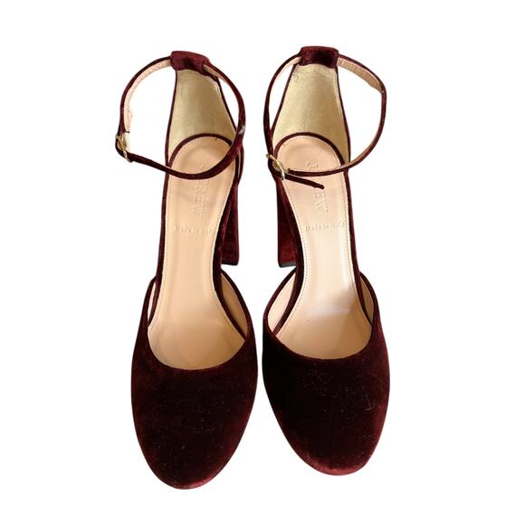 J Crew Masie Italian Made Velvet Mary Jane Block Heels Burgundy 6.5 - Picture 2 of 9